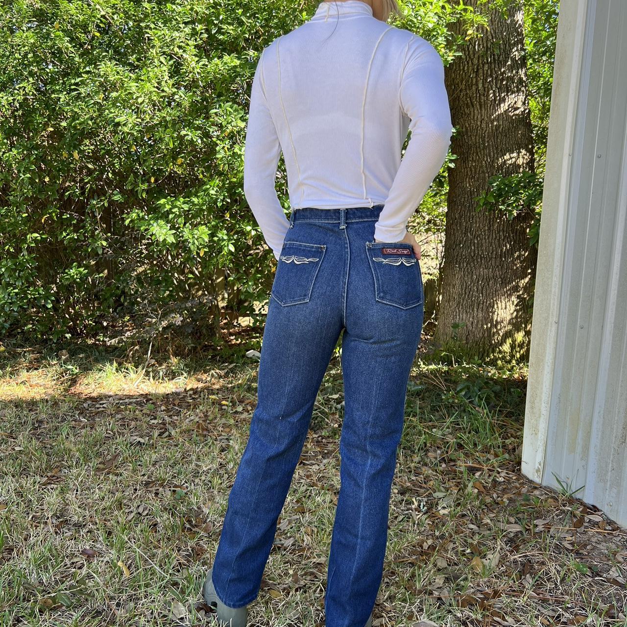 Vintage 1970 red snap jeans 4 pocket Dark wash... Depop