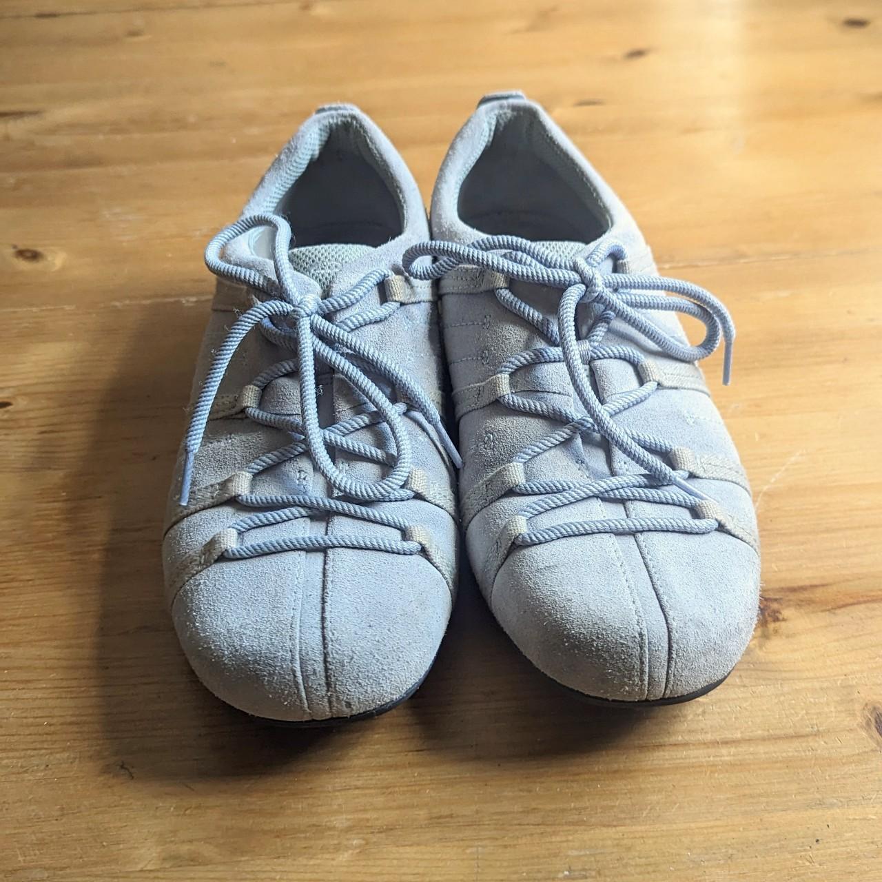 y2k blue/ grey suede balletcore sporty trainers with... - Depop