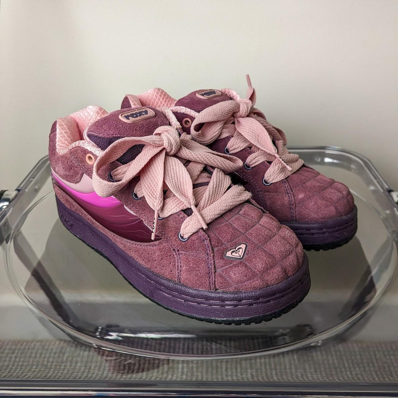 Rare vintage purple suede chunky trainers with pink... - Depop