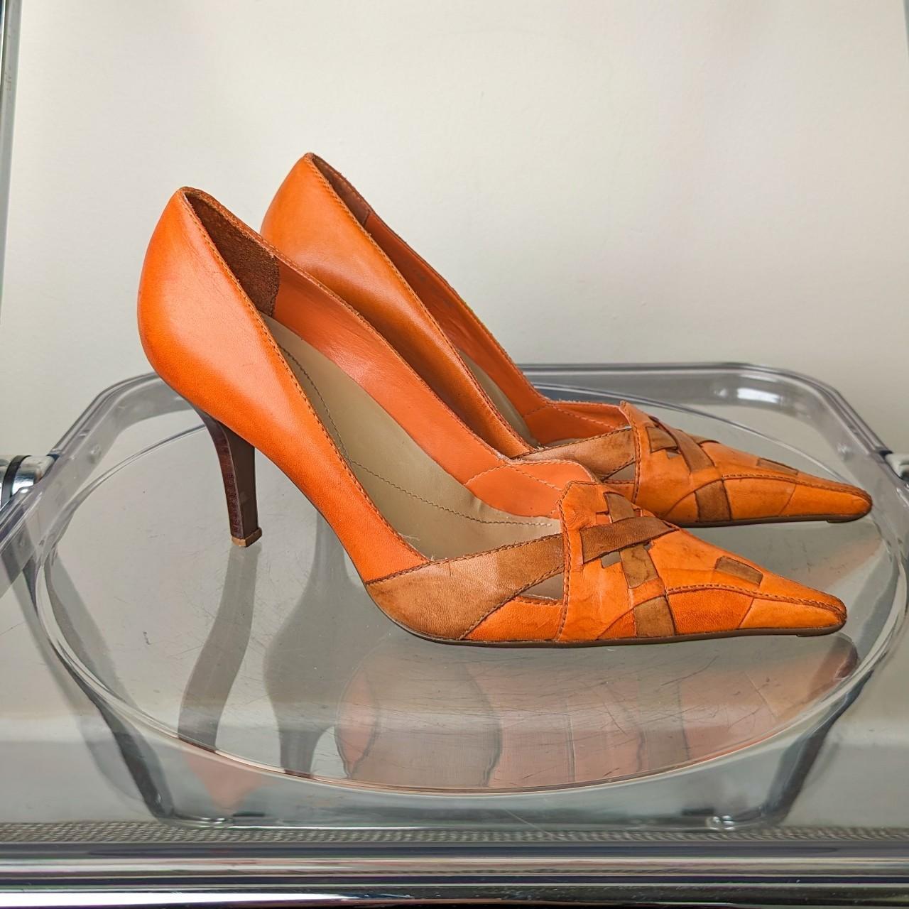 Vintage pointed heels. Orange leather court heels. Depop