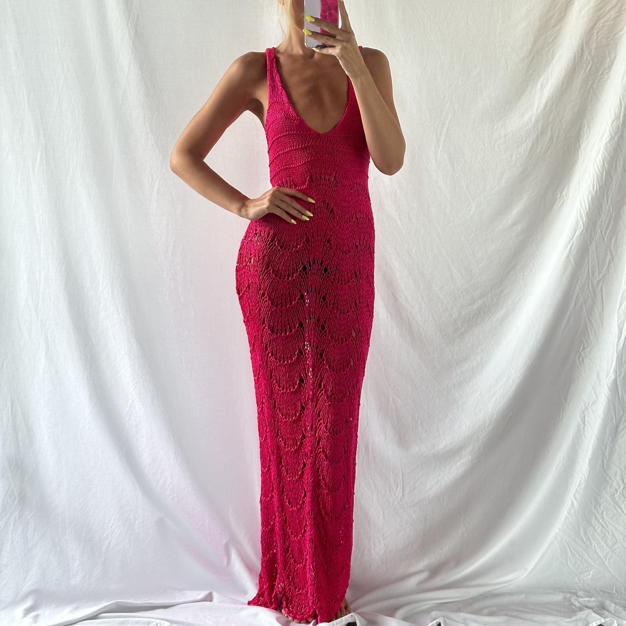 Boohoo pink crochet maxi dress (new with tags) - Depop