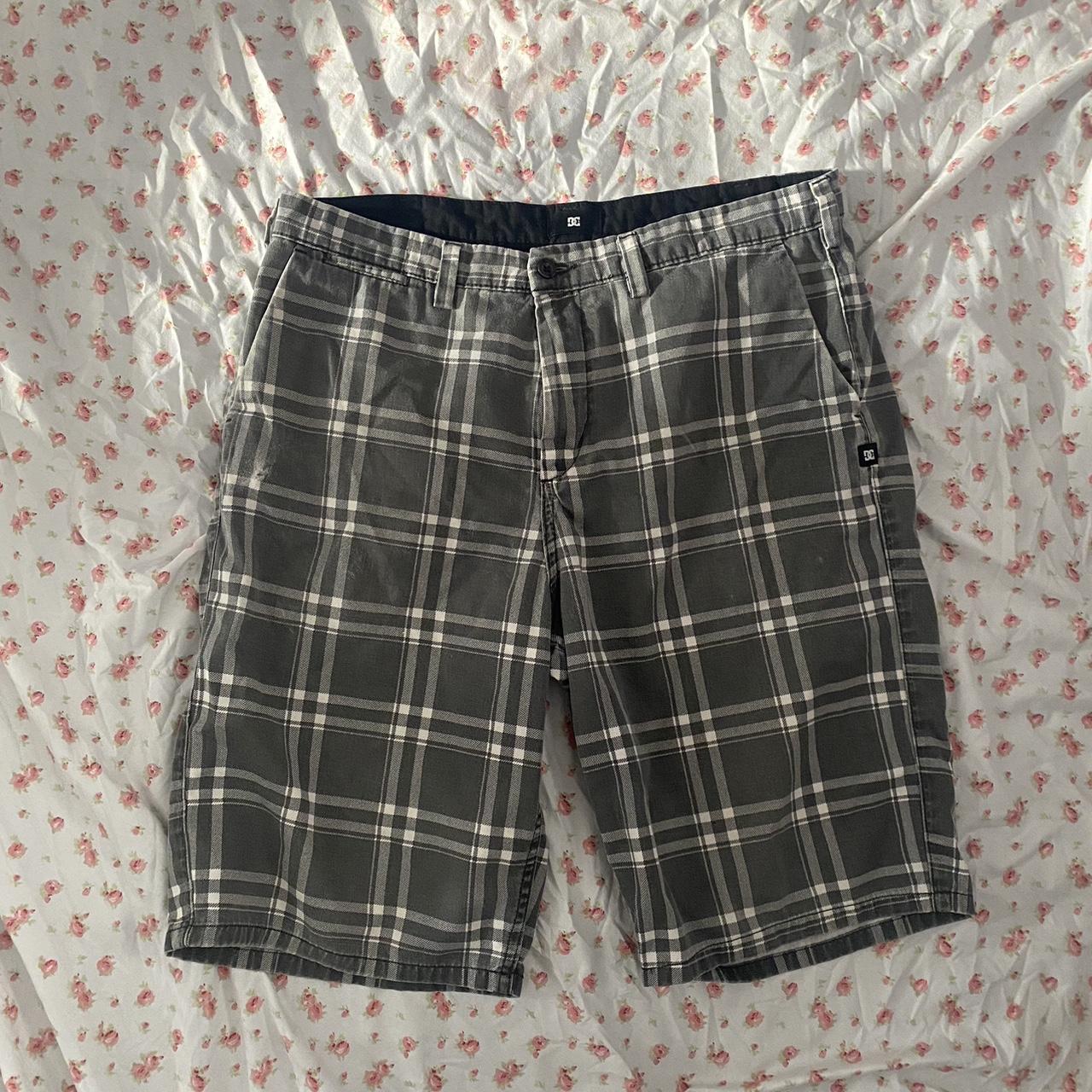 grey plaid dc shorts size 34 some super light marks... - Depop