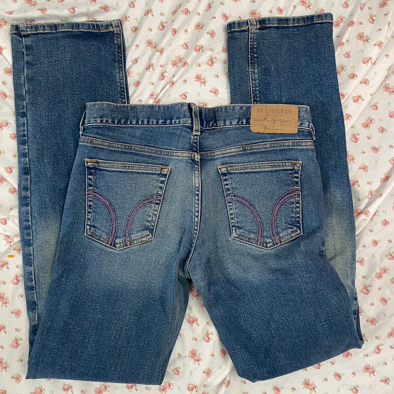 hollister co pink stitching jeans straight leg size... - Depop