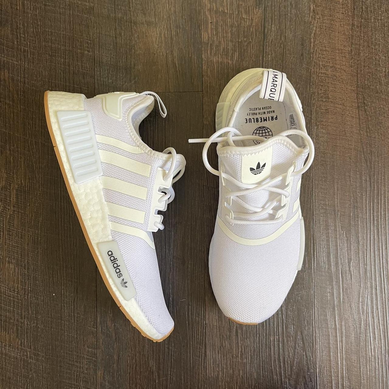 Adidas NMD R1 shoes sneakers white with gum sole. Depop