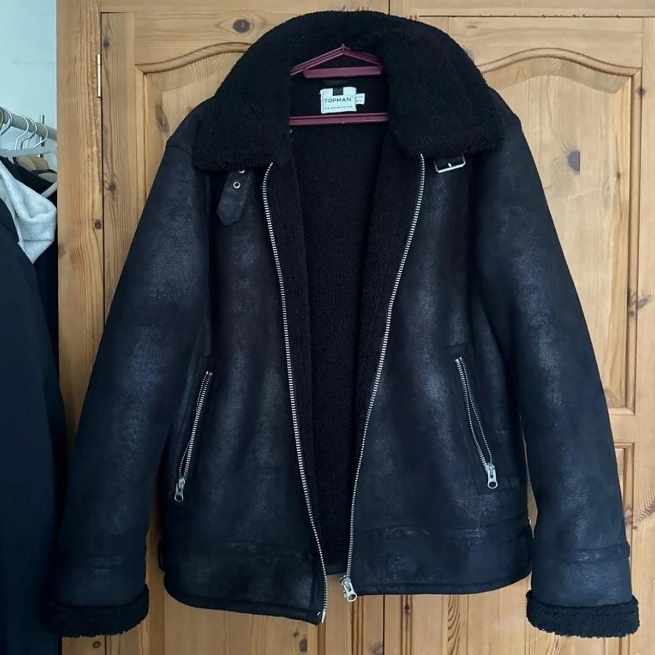 Topman Shearling Aviator Jacket Black Size... - Depop