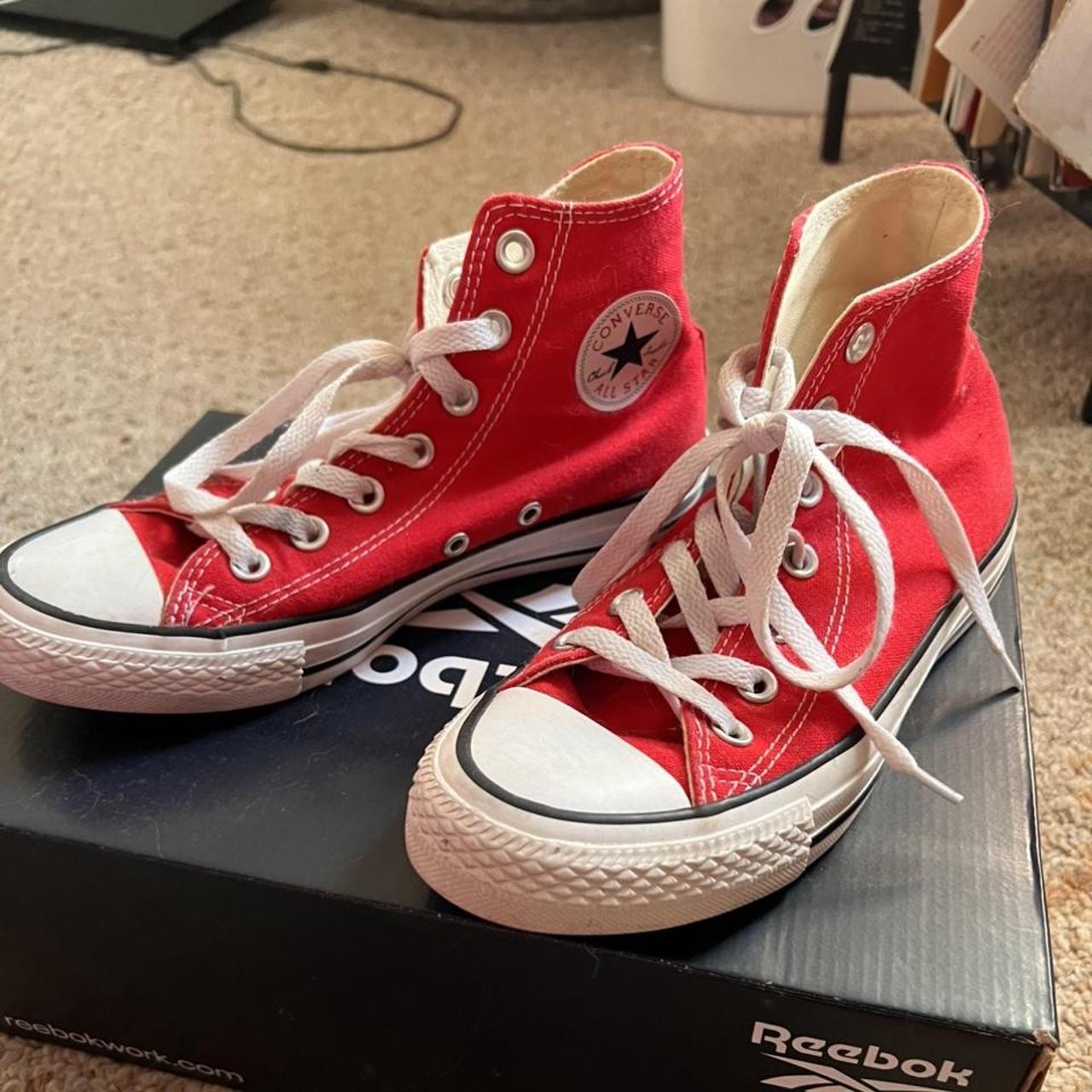 Red high top converse , used but in good... - Depop