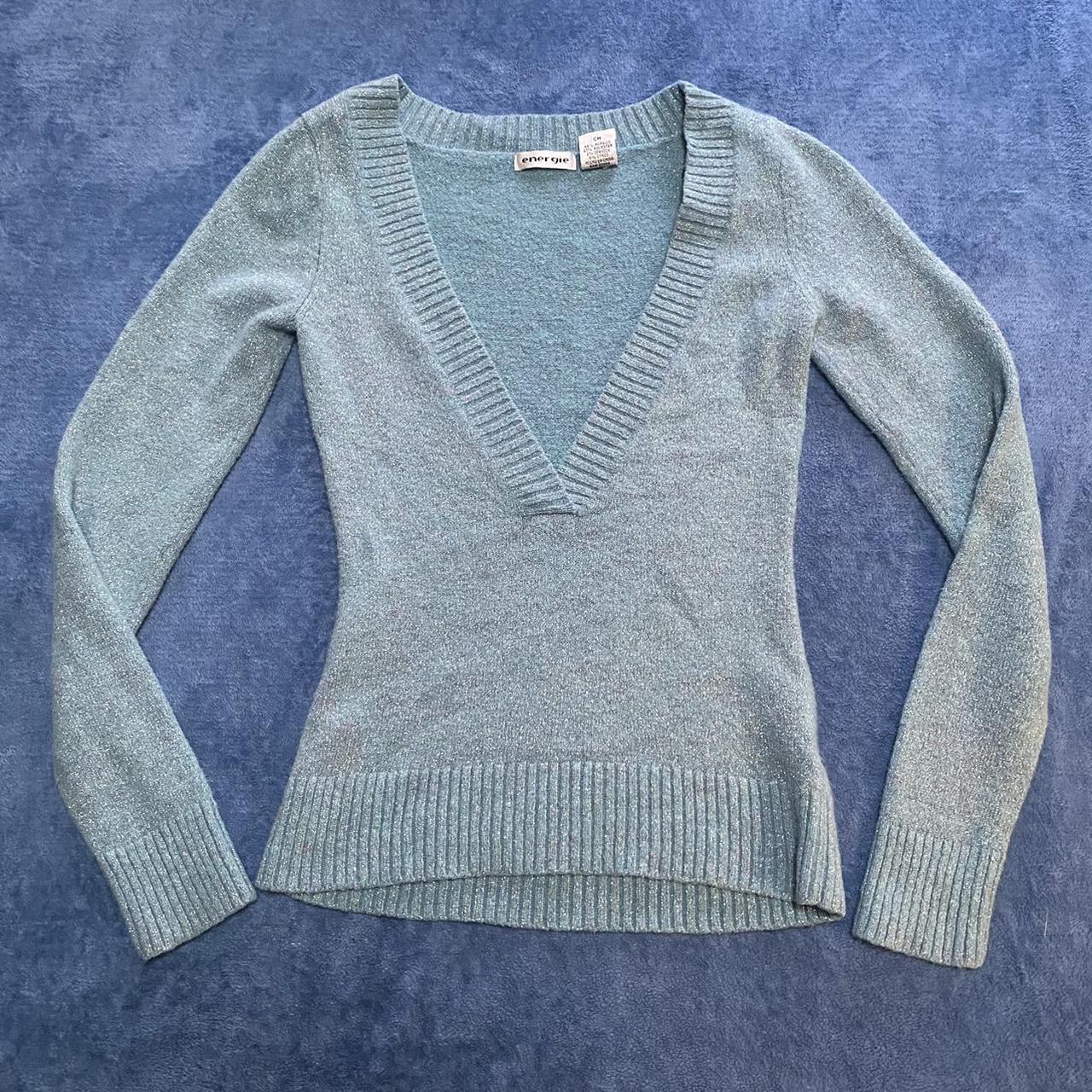 Vintage Energie glittery v neck long sleeve sweater... - Depop