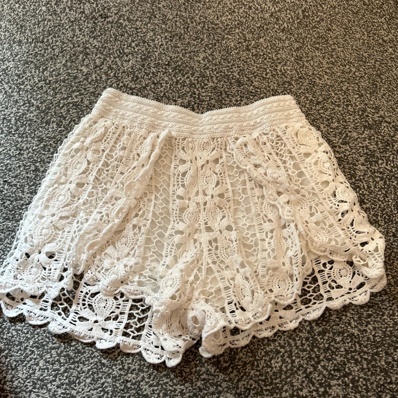 White crochet lace netted shorts Size 6 perfect... Depop