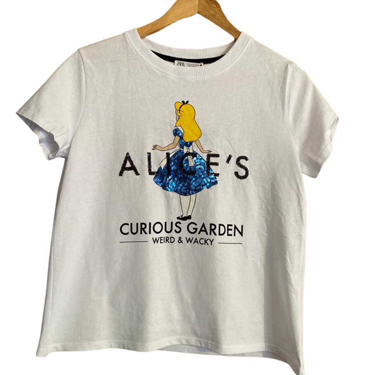 Zara white t shirt with Alice in Wonderland image