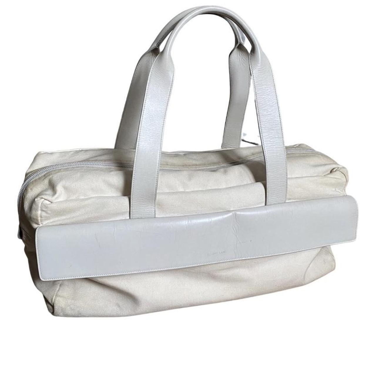 Vintage Helmut Lang leather and linen weekender bag | Depop