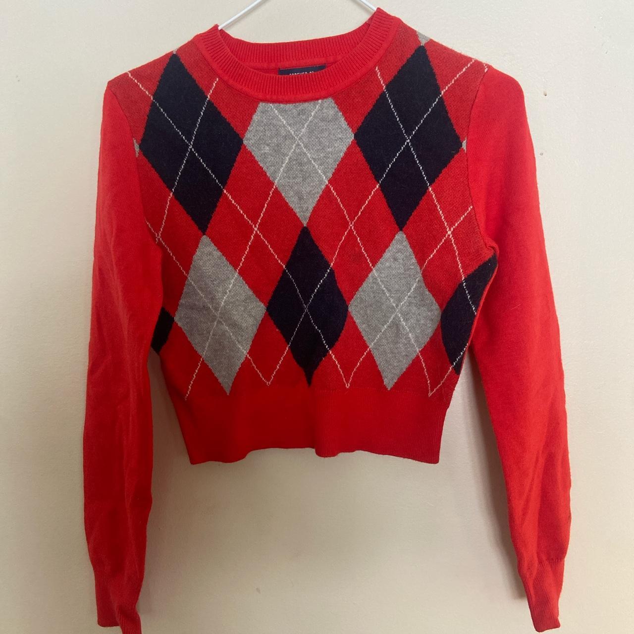 Cropped argyle sweater Size small Barely worn :) - Depop