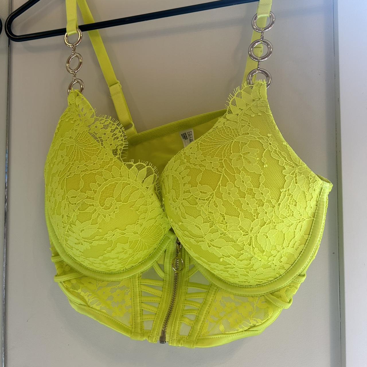 bras n things yellow front zip lace push up bra only... - Depop