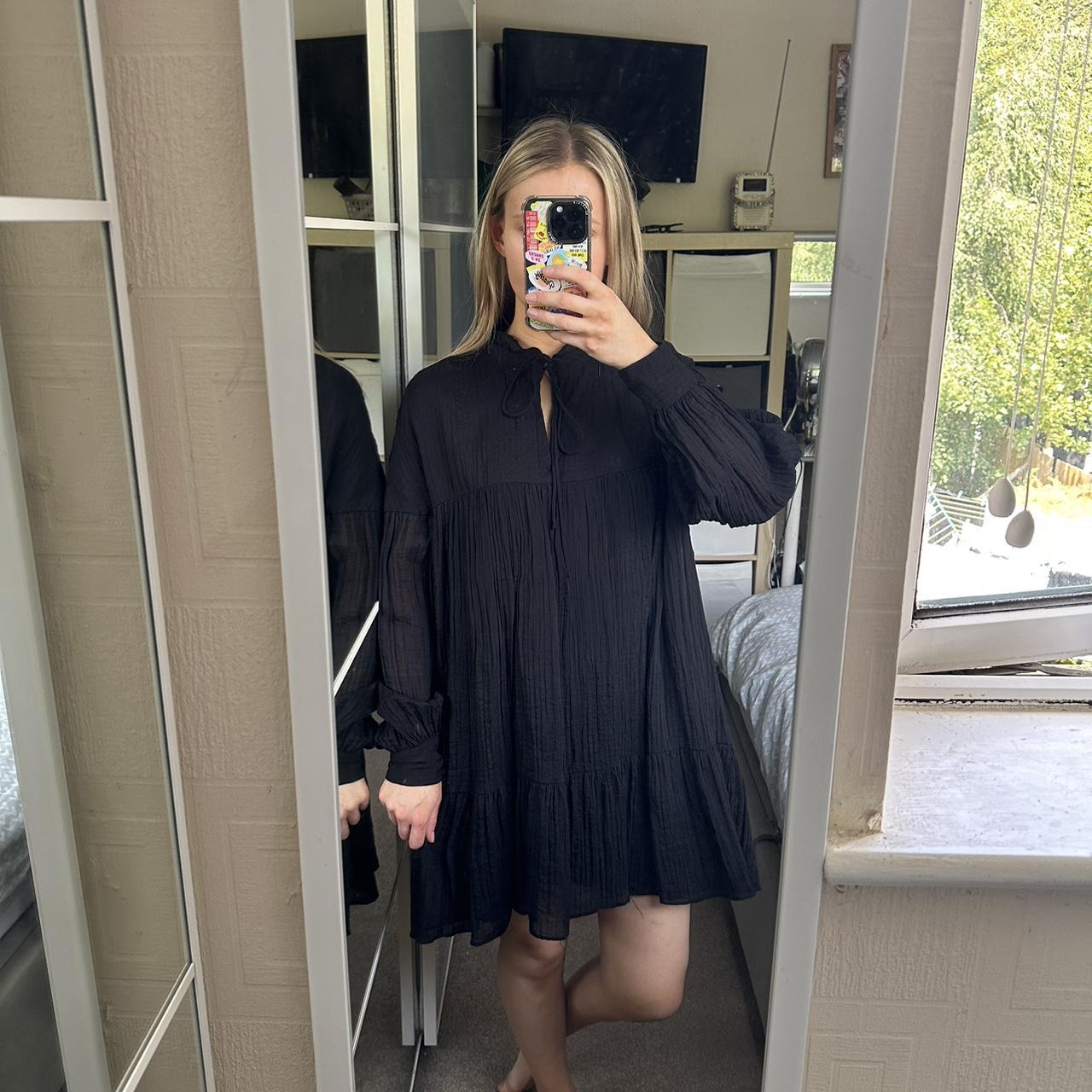 Zara Black Cheesecloth ALine Babydoll Mini Dress... Depop