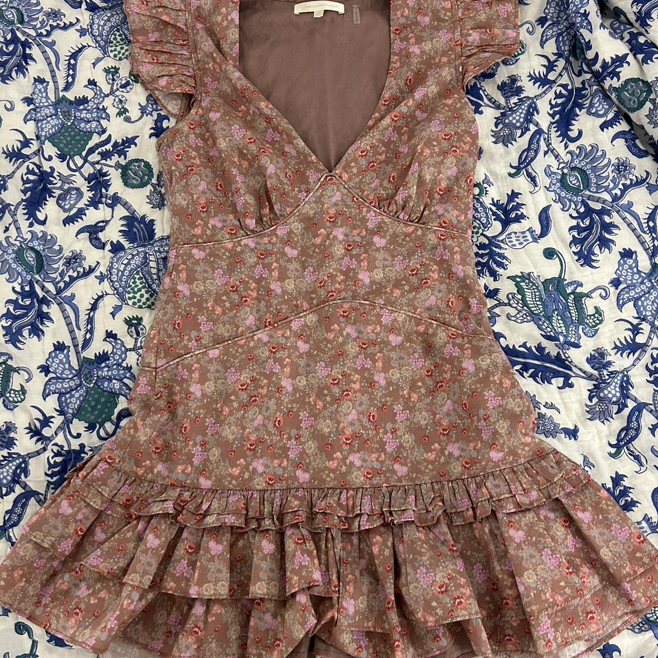 loveshackfancy pink arthur floral ruffle mini dress... - Depop