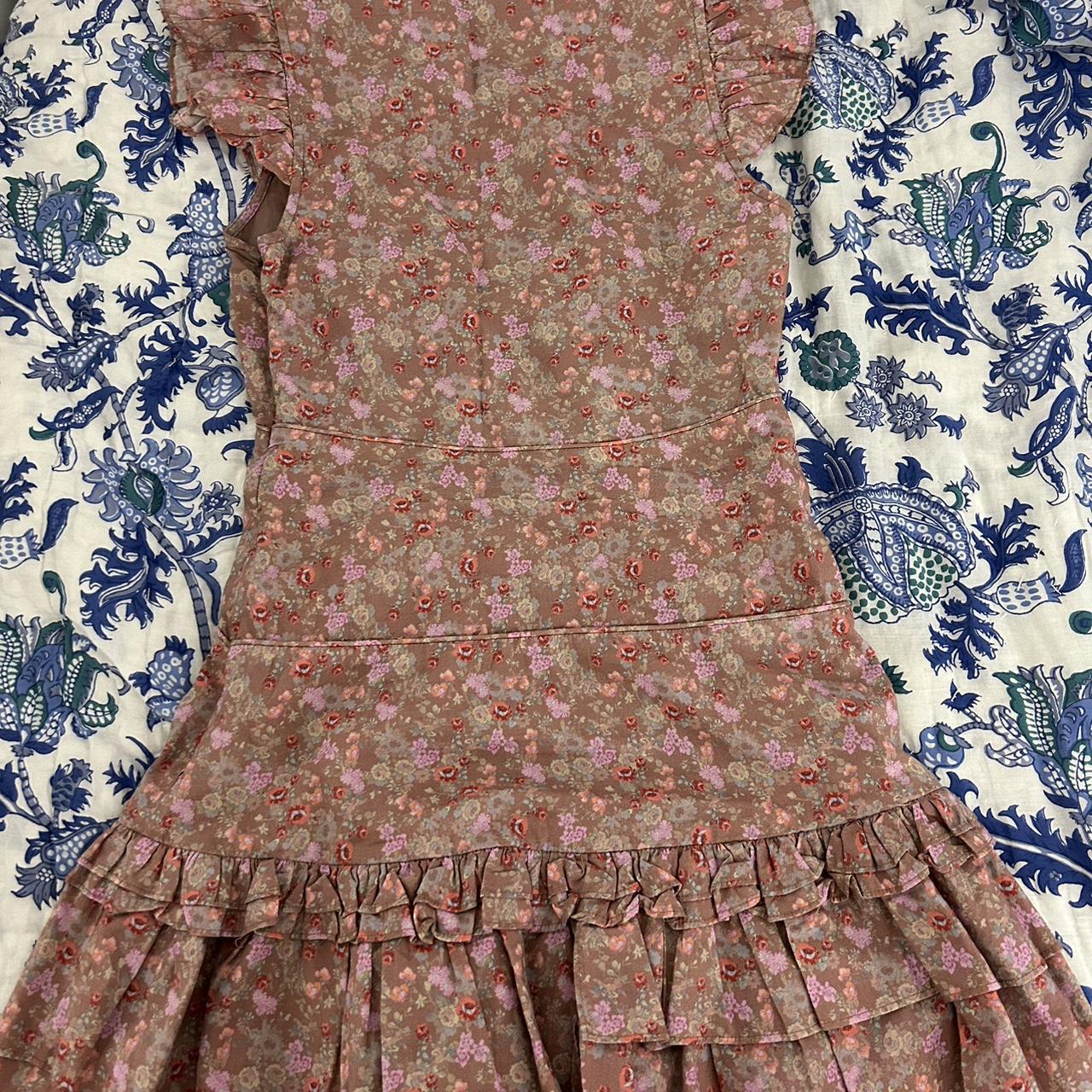 loveshackfancy pink arthur floral ruffle mini dress... - Depop