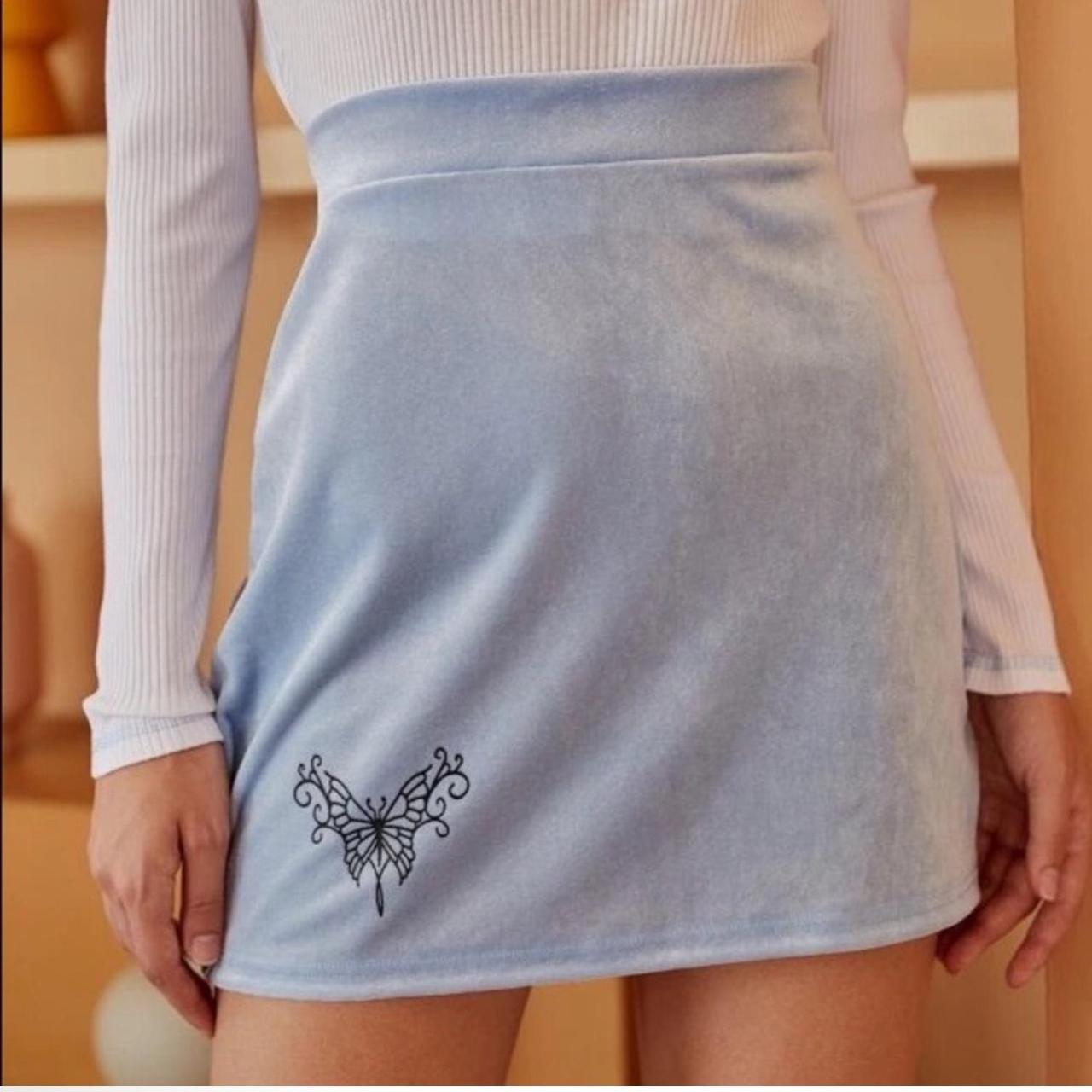 Romwe Light Blue Velvet Butterfly Mini Depop