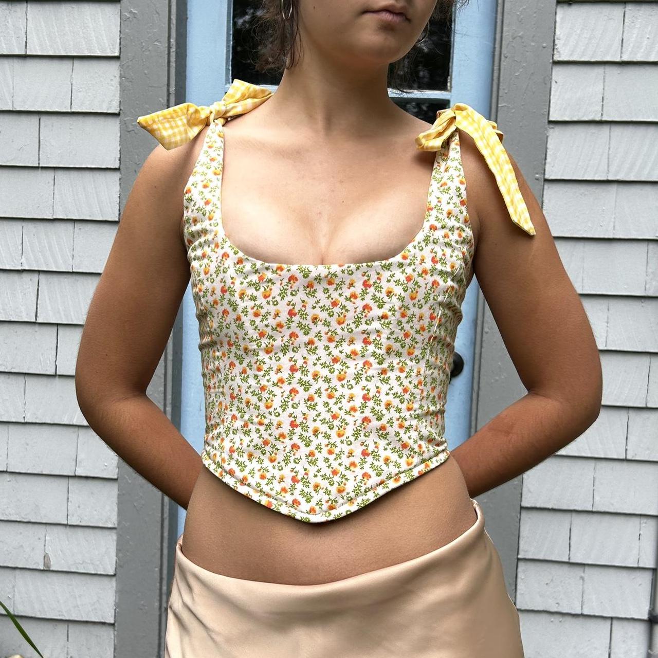 Floral corset top 🌼🌻🌿 Handmade by me with vintage... Depop