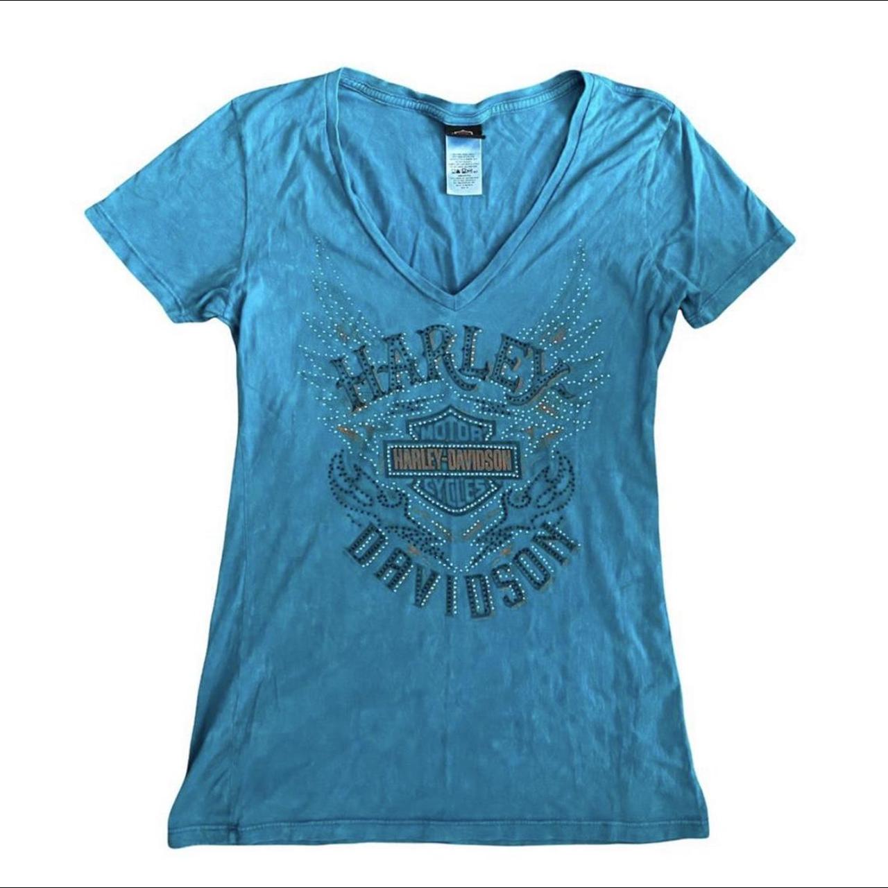 Harley Davidson Women's Blue T-shirt | Depop