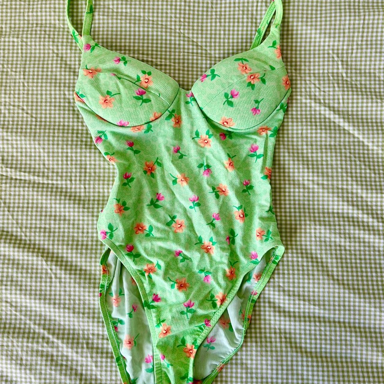 Vintage 90s Sassafras brand neon green floral high... Depop