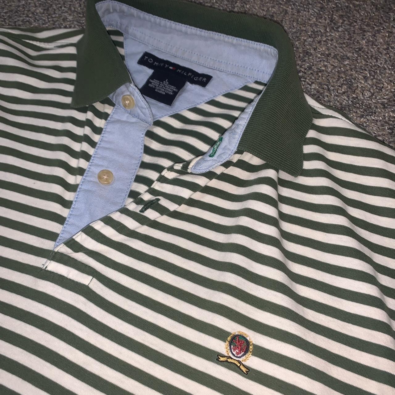 Tommy Hilfiger Men's Green and White Polo-shirts | Depop