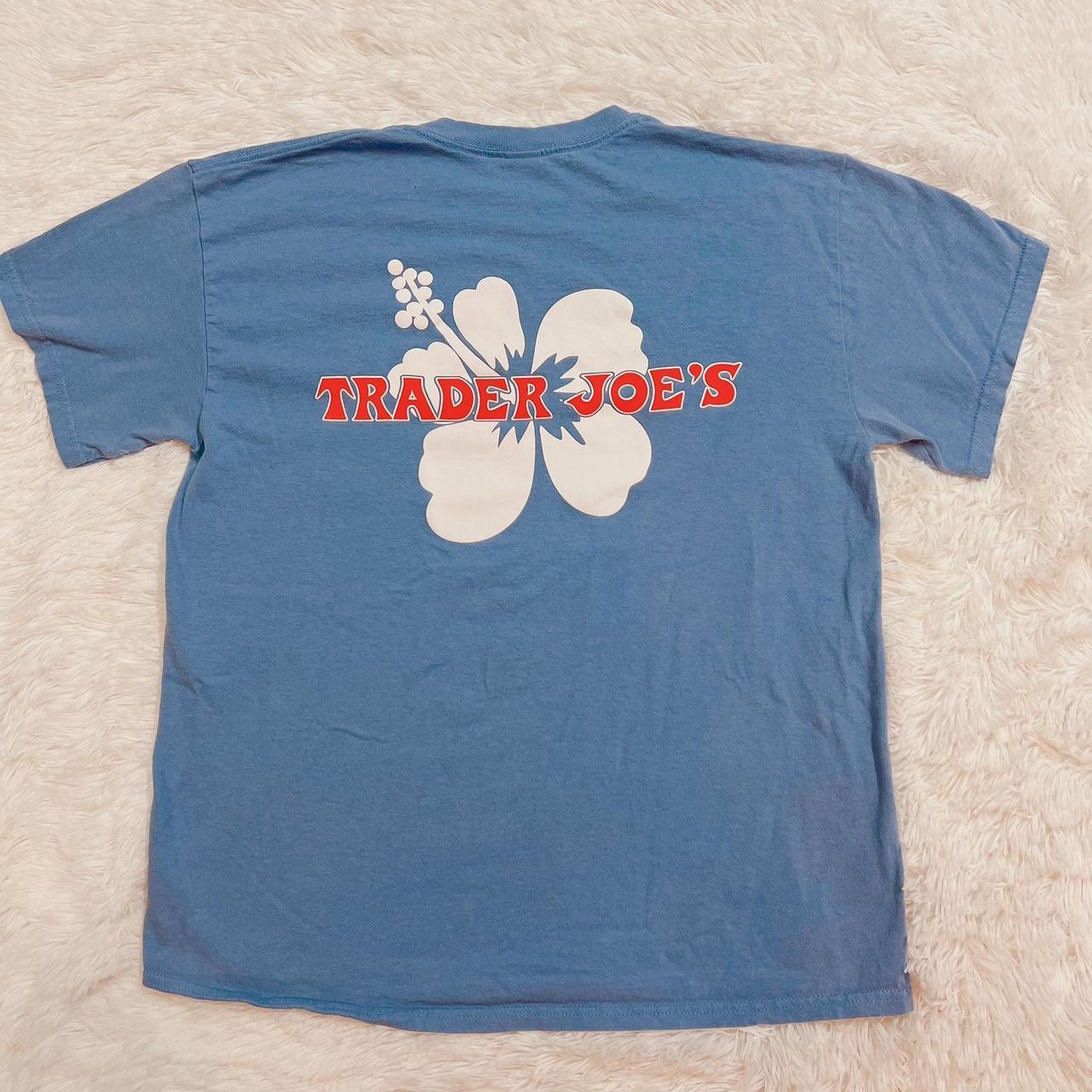 Trader Joe's Men's Blue and White T-shirt | Depop