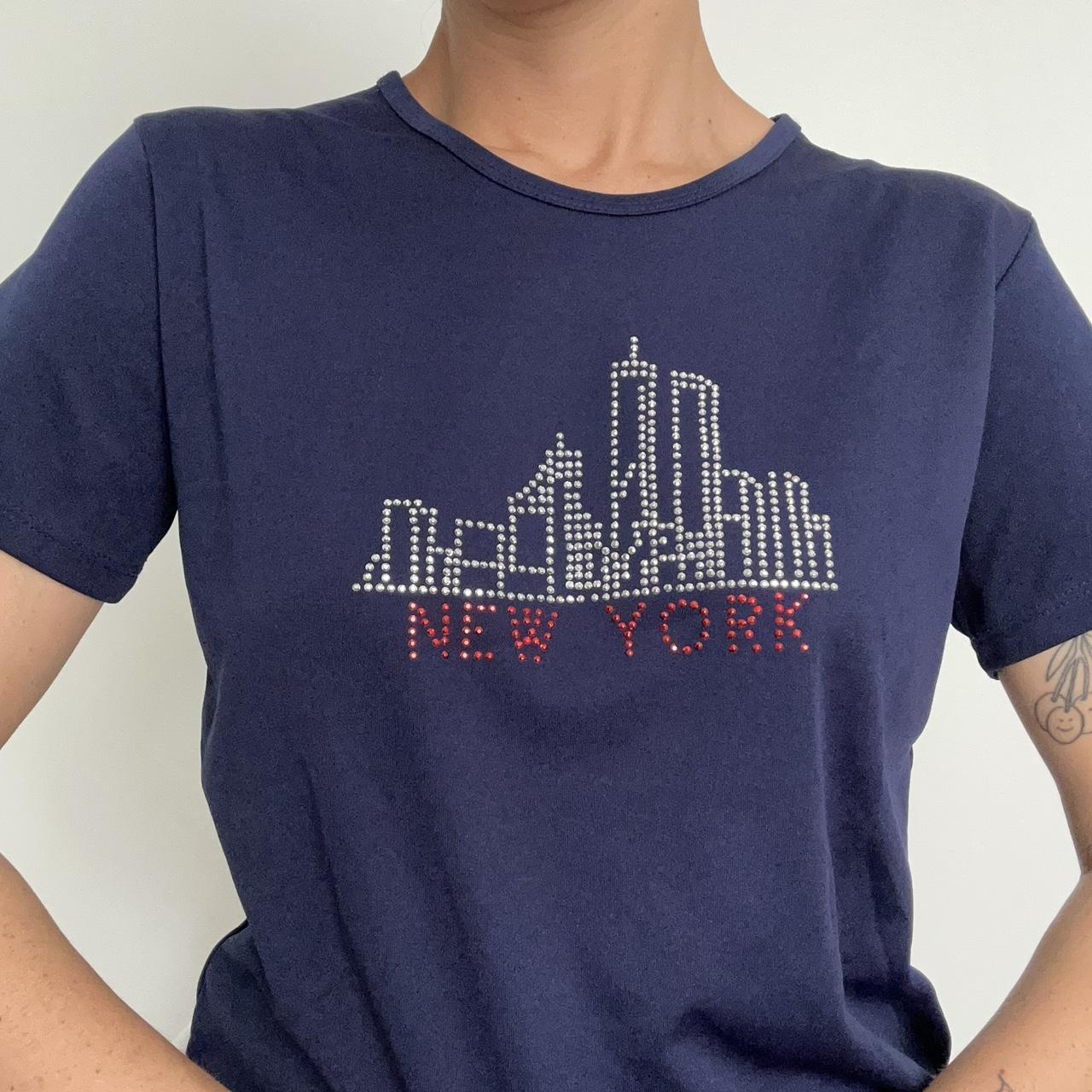 bedazzled New York baby tee ⛓️ pre- 9/11 with world... - Depop