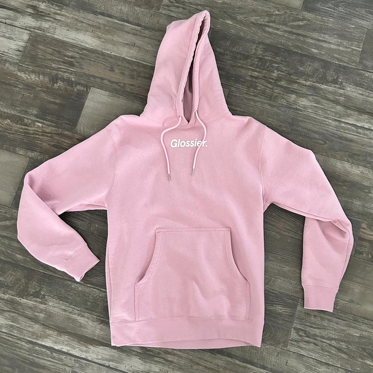 Glossier pink drawstring hoodie - worn a couple... - Depop