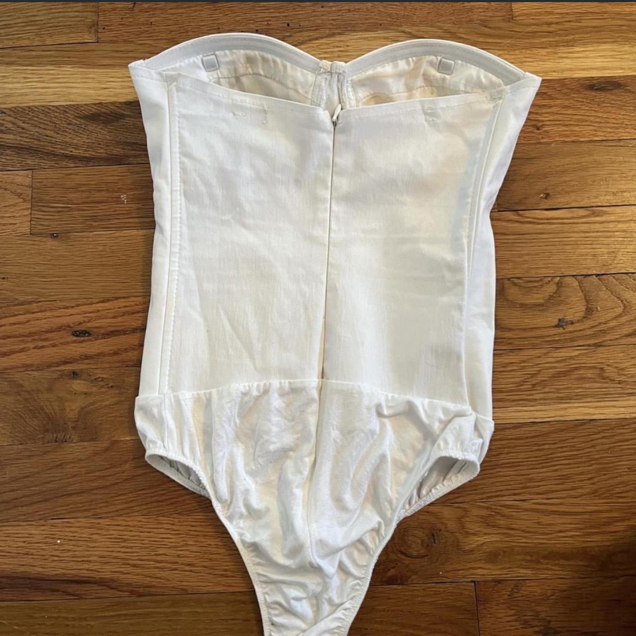 Aqua white leather bodysuit -cups are padded... - Depop