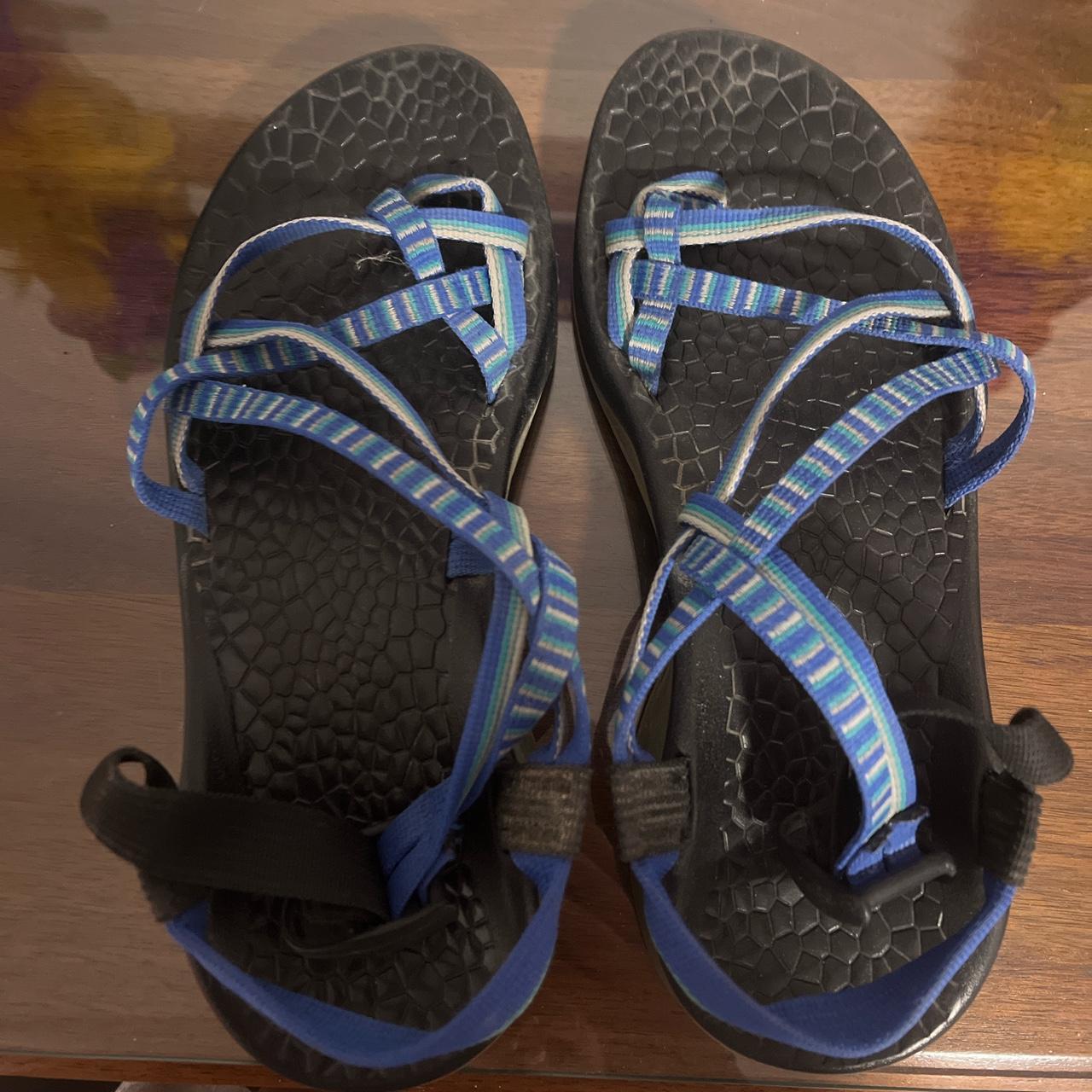 Blue and green striped chacos size 7.5