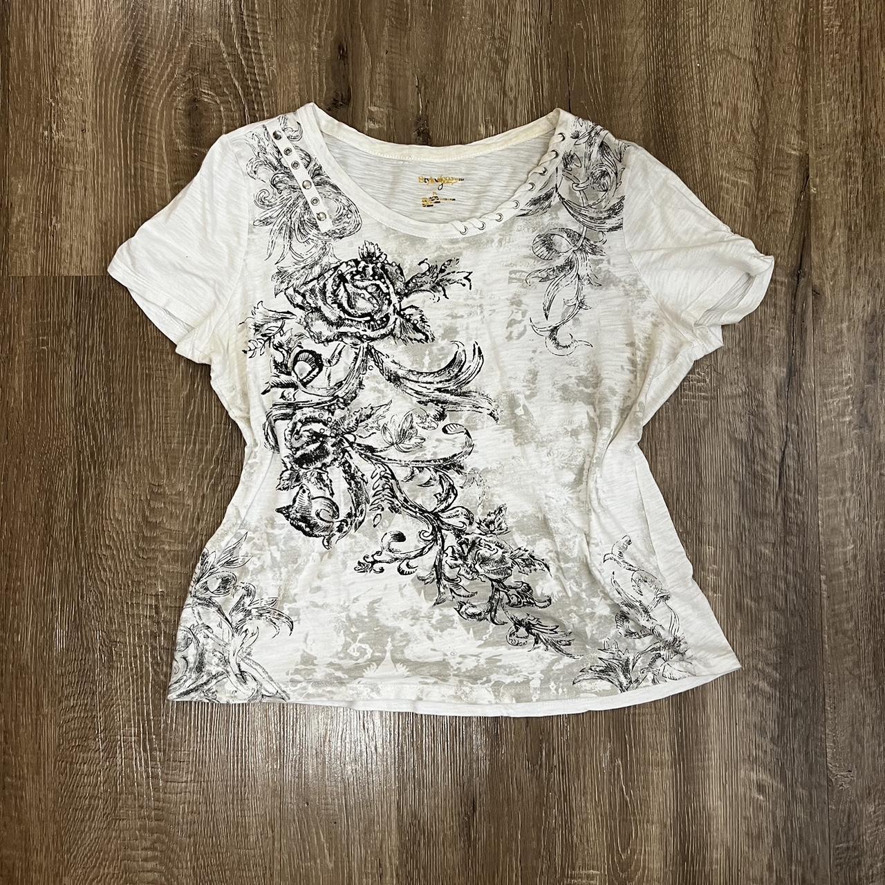 cute y2k design white tee - cool lace up feature... - Depop