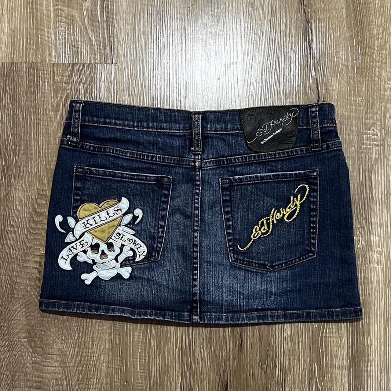 GORGEOUS ed hardy denim patched mini skirt - 29