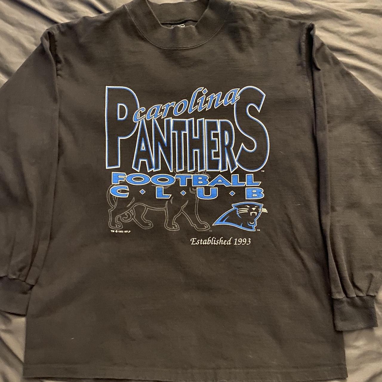 VTG 90s Salem Sportswear Carolina Panthers Mega Print T-Shirt Blue XL