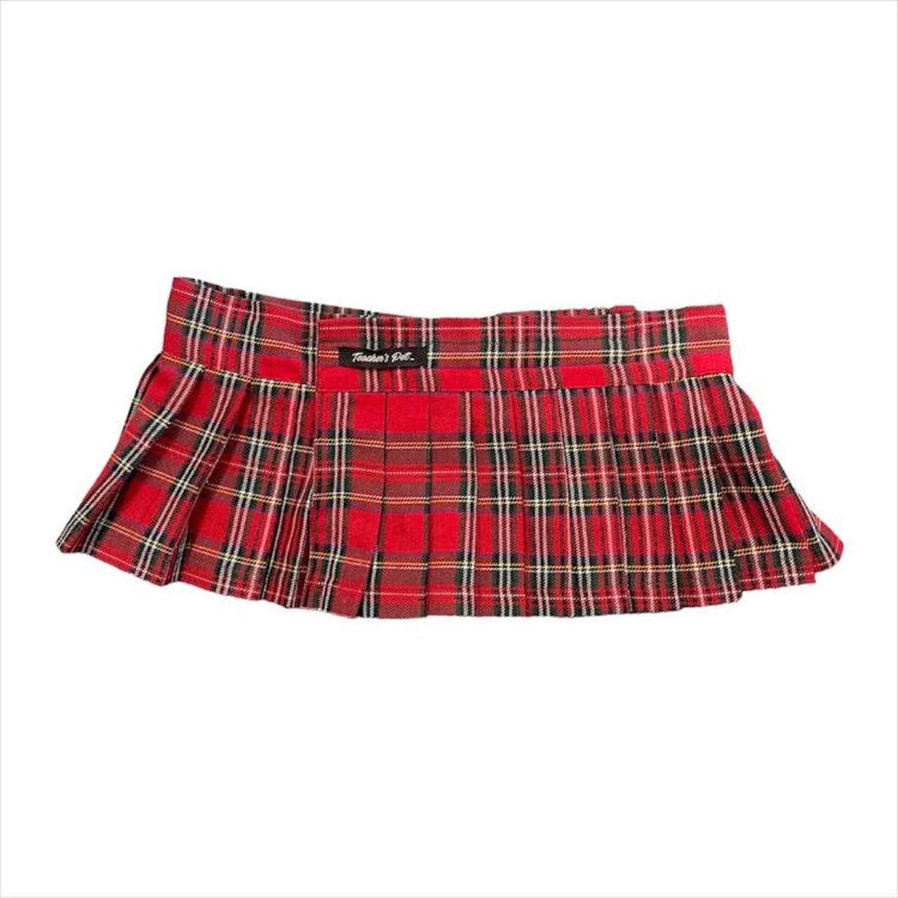 y2k red plaid teaches pet micro mini skirt! with... - Depop