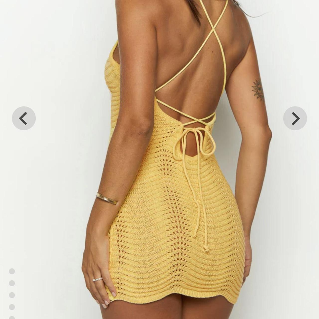Lemon knit mini dress, size 6, never worn brand new,... - Depop