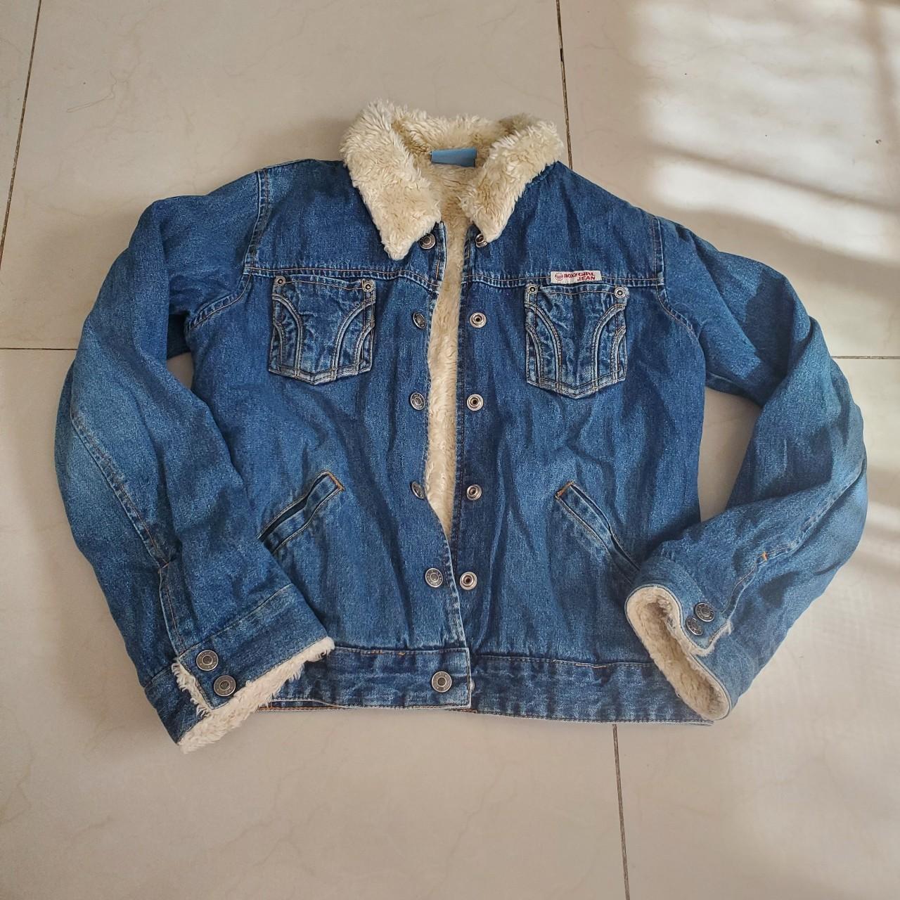 Dark Wash Sherpa Lined Denim Jacket Size L... Depop