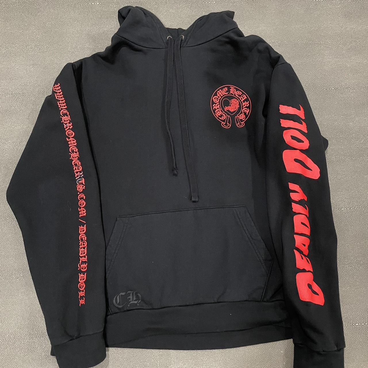 Red and black chrome best sale hearts hoodie