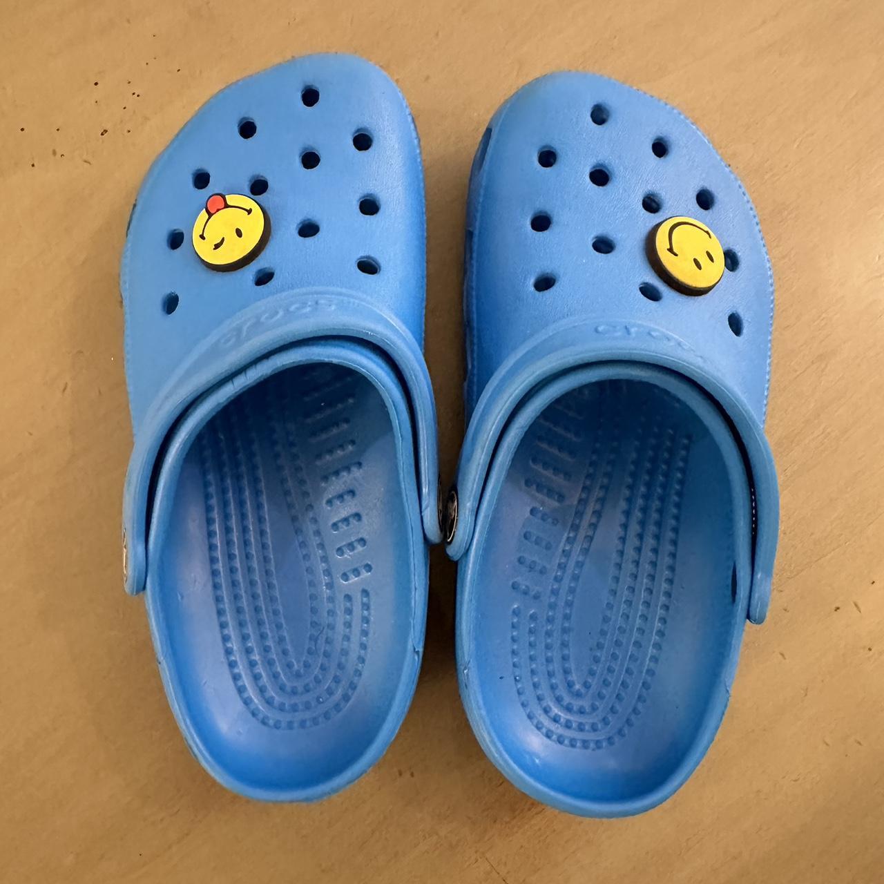 Cute blue crocs with jibbitz Size 1/2. - Depop