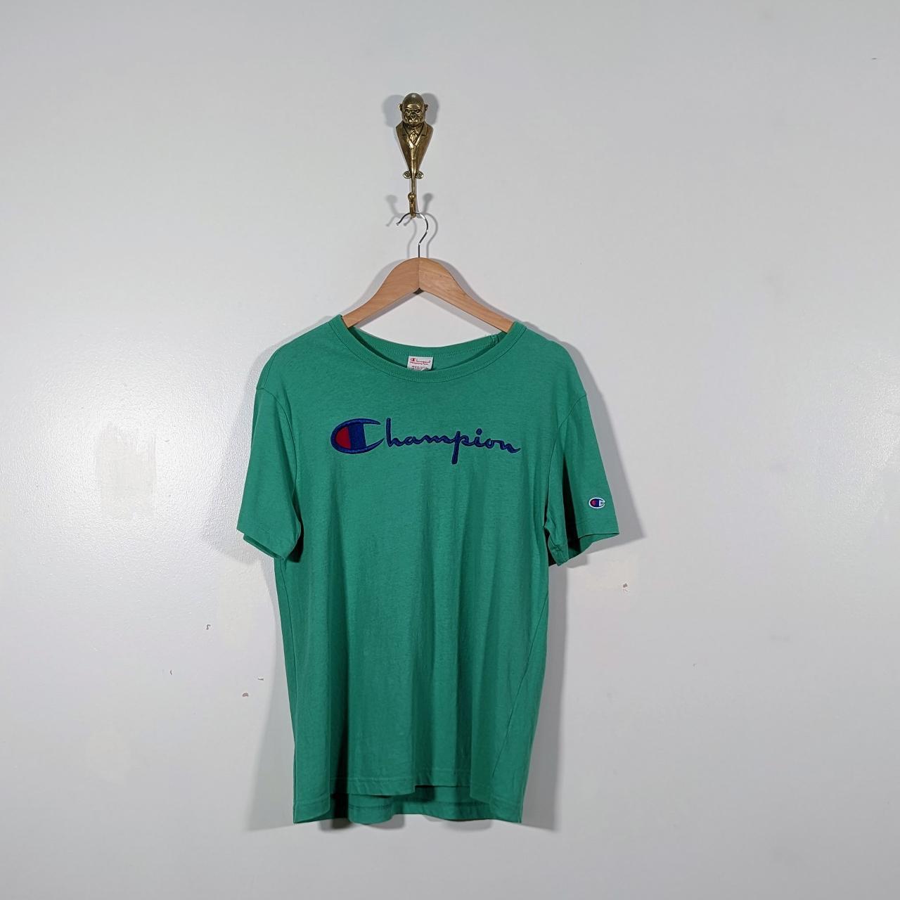 Champion Men's Green and Blue T-shirt | Depop