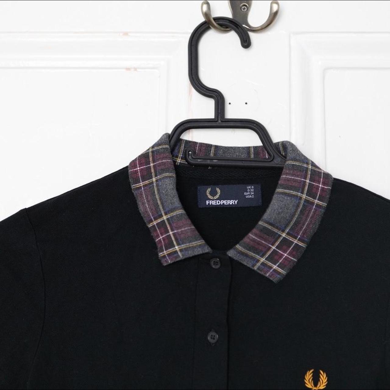 Fred Perry Black Polo Shirt With Tartan Collar The Depop