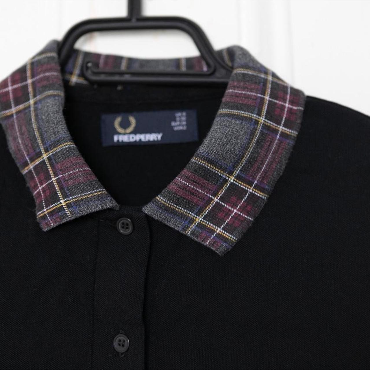 Fred Perry Black Polo Shirt With Tartan Collar The Depop