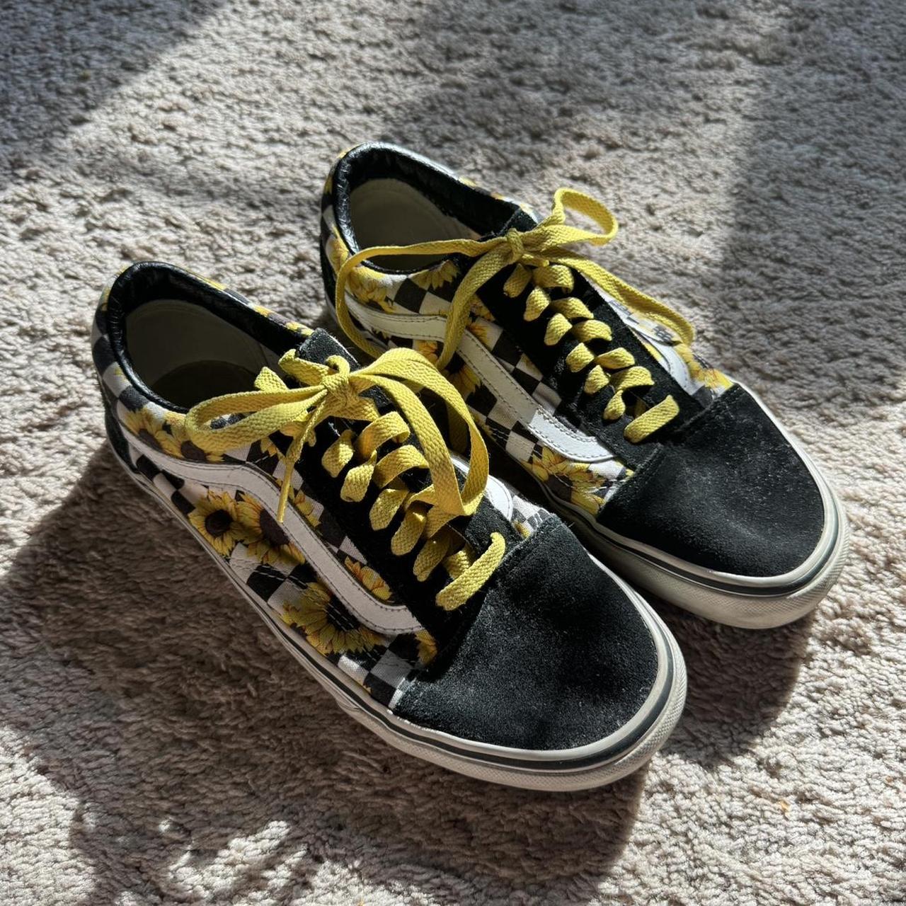 yellow and black sunflower old skool vans. they are