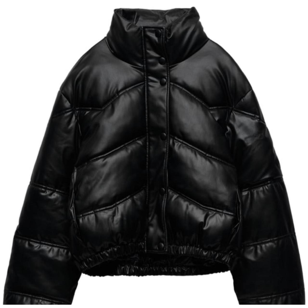 Zara faux leather puffer jacket worn once - Depop