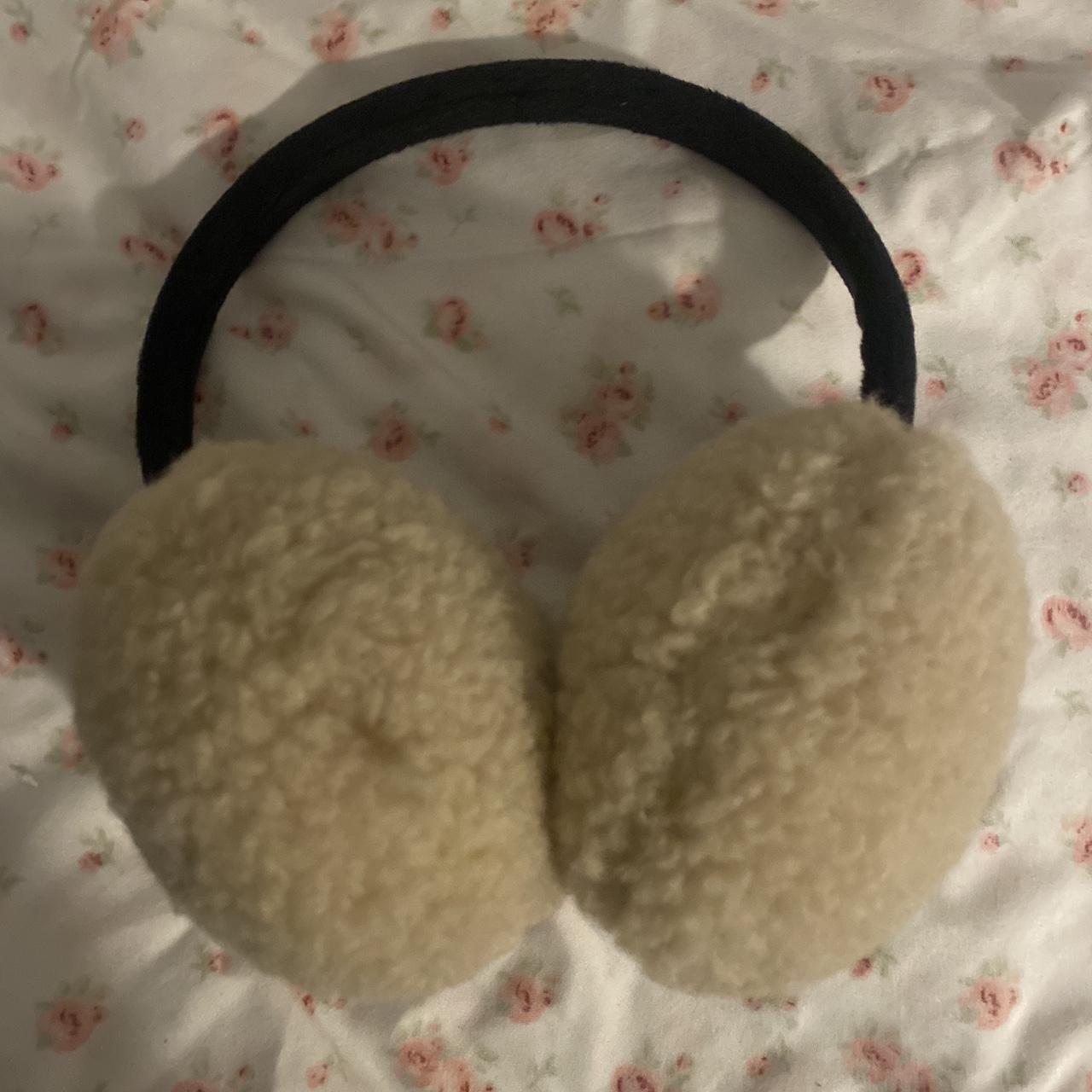Cute fuzzy white earmuffs with black headband... Depop