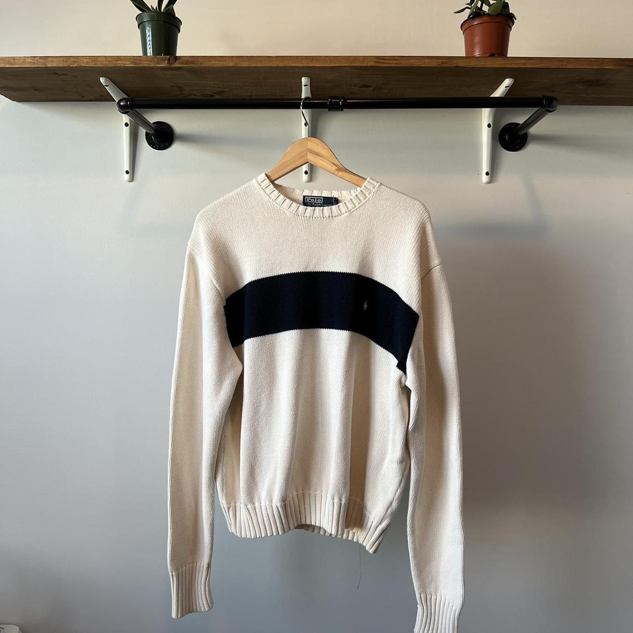 Vintage 90s Polo Ralph Lauren Striped Sweater Cream Depop