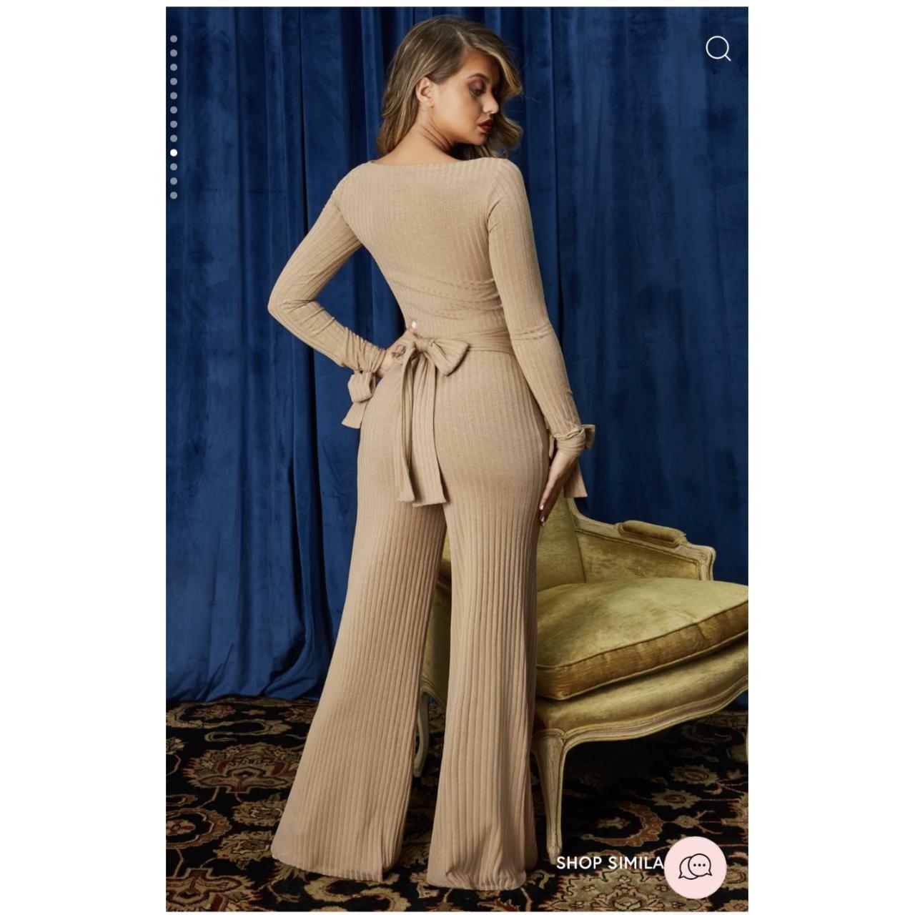 Oh Polly Women's Cream and Tan Jumpsuit Depop