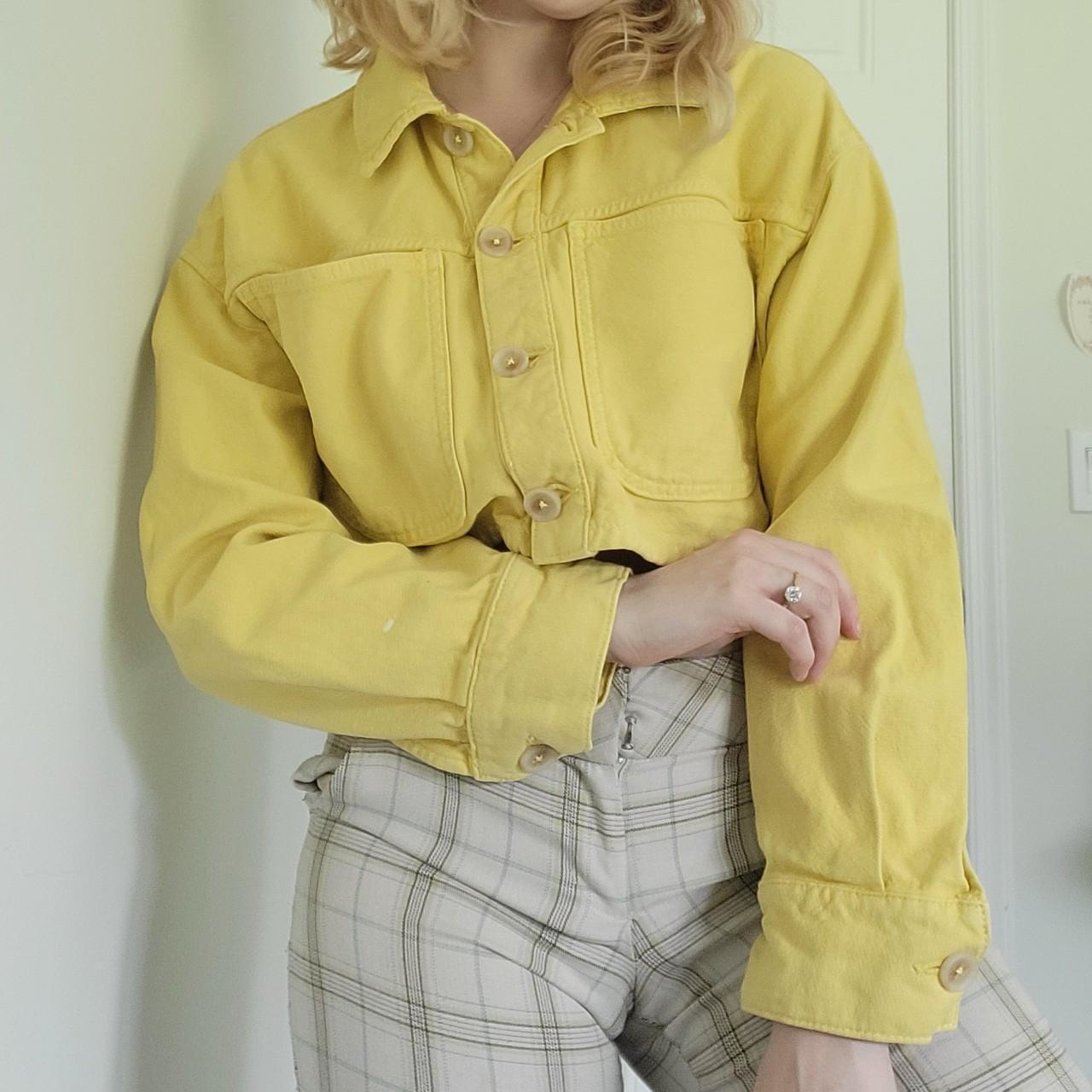 Yellow fall retro detective cropped jacket from... - Depop