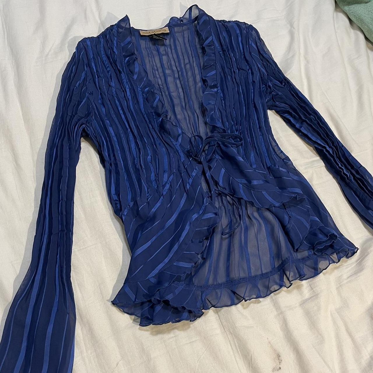 Butterfly sleeve Dark Blue Sheer Tie Front Top with... - Depop