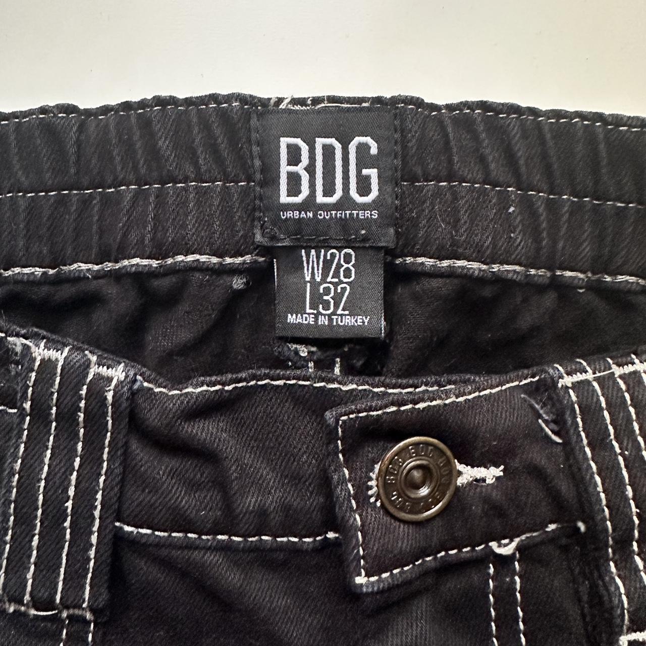 Bdg Black Cargo Denim Pants With White Stitching Depop