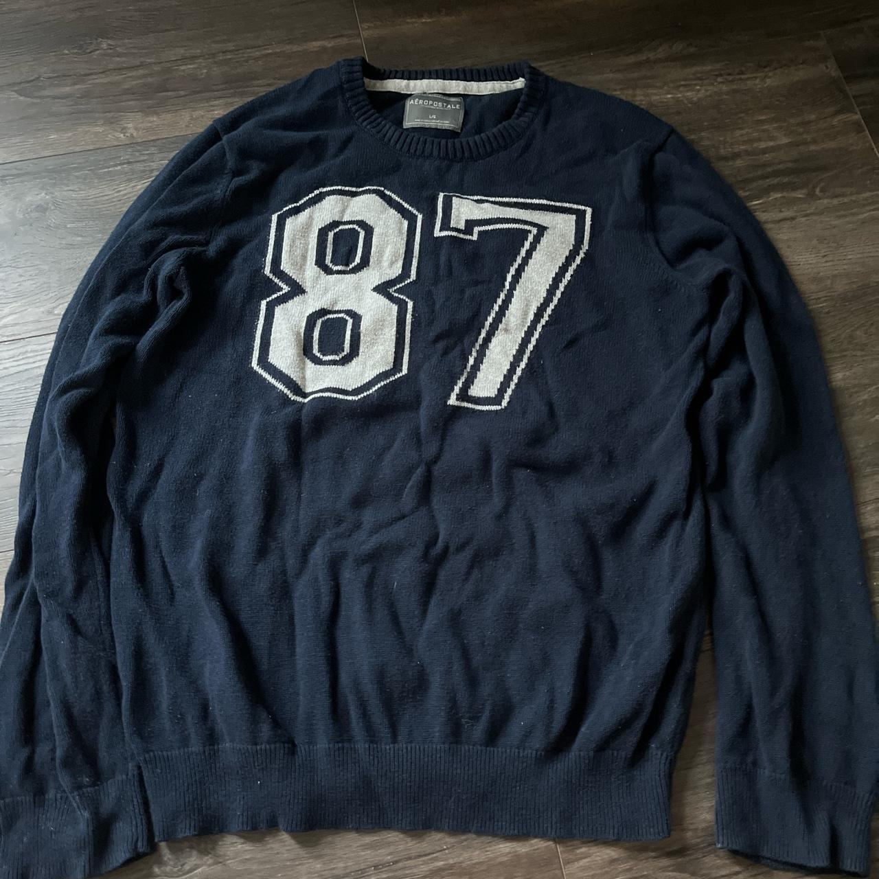 areopostle navy blue with white 87 sweater... - Depop