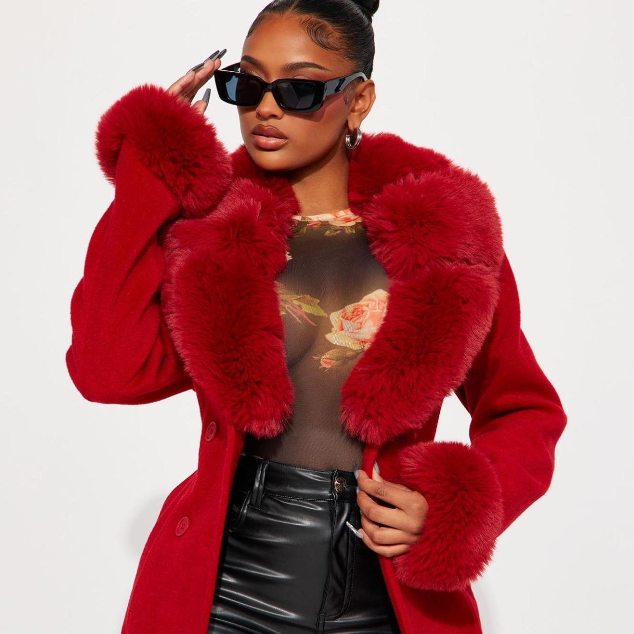 Fashion nova red fur coat WORN ONCE Nothing wrong... Depop